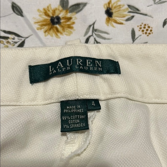 Lauren Ralph Lauren Cream Cotton Blend Pleated Pants - Picture 2 of 5